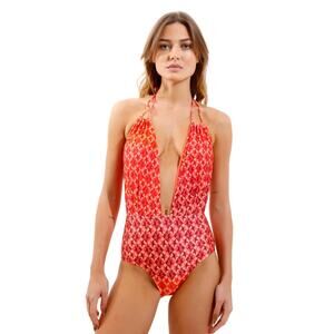 New Rosa Chá Hamptons Plunge Halter One-Piece Swimsuit  $285 Small